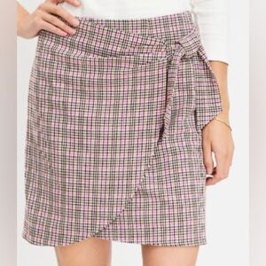 Plaid Wrap Skirt - Pink and Brown